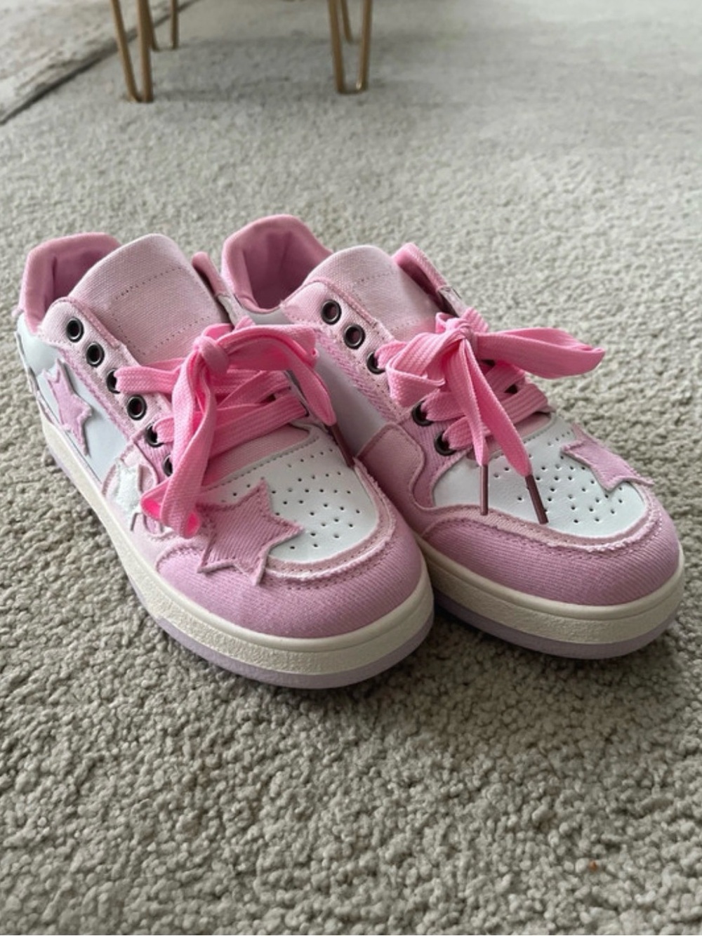 Kids Pink Star Accent Lace-Up Sneakers